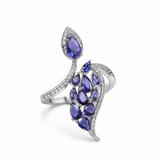 Royal Sapphire Leaf Cascade Silver Ring