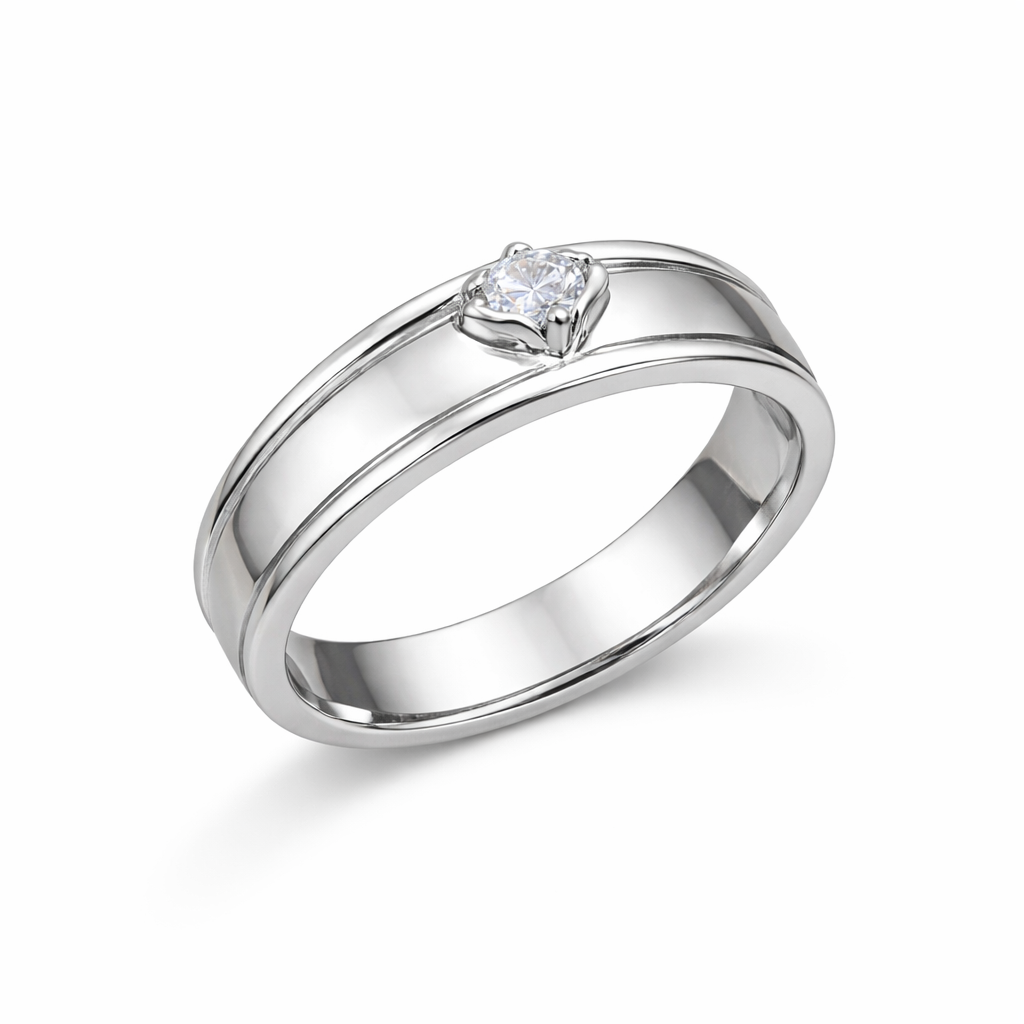 Men’s Silver Single Stone Ring – Minimal Classic Design