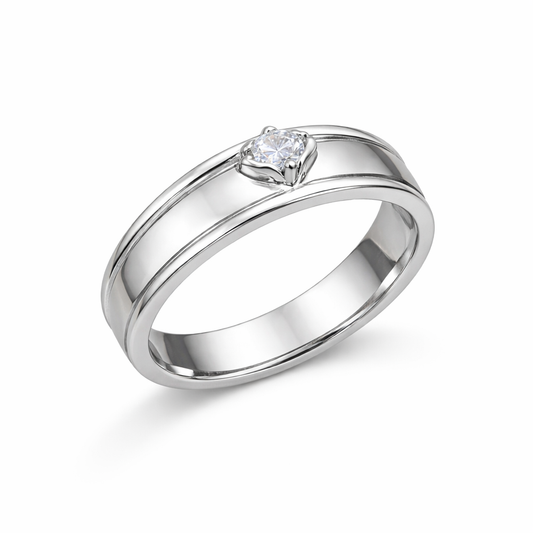 Men’s Silver Single Stone Ring – Minimal Classic Design