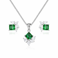 Emerald Glow Square Silver Pendant Set