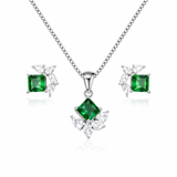 Emerald Glow Square Silver Pendant Set