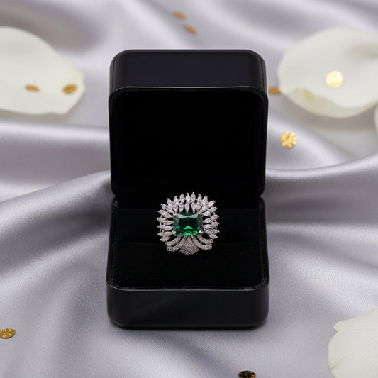 Emerald Crown Royale Silver Ring