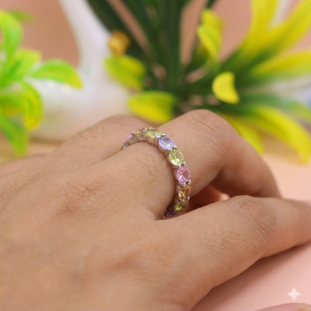 Pastel Rainbow Eternity Silver Ring