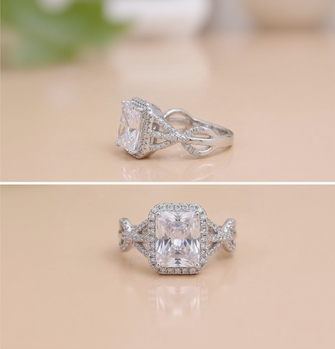 Radiant Cushion Cut Silver Ring