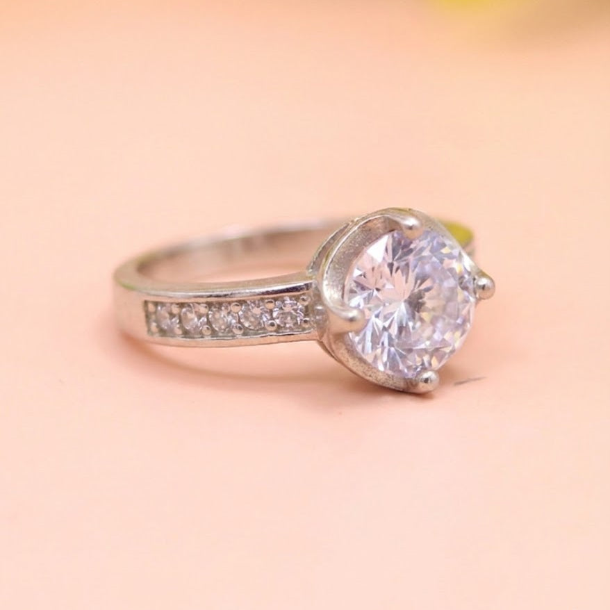 Classic Solitaire Sparkle Silver Ring
