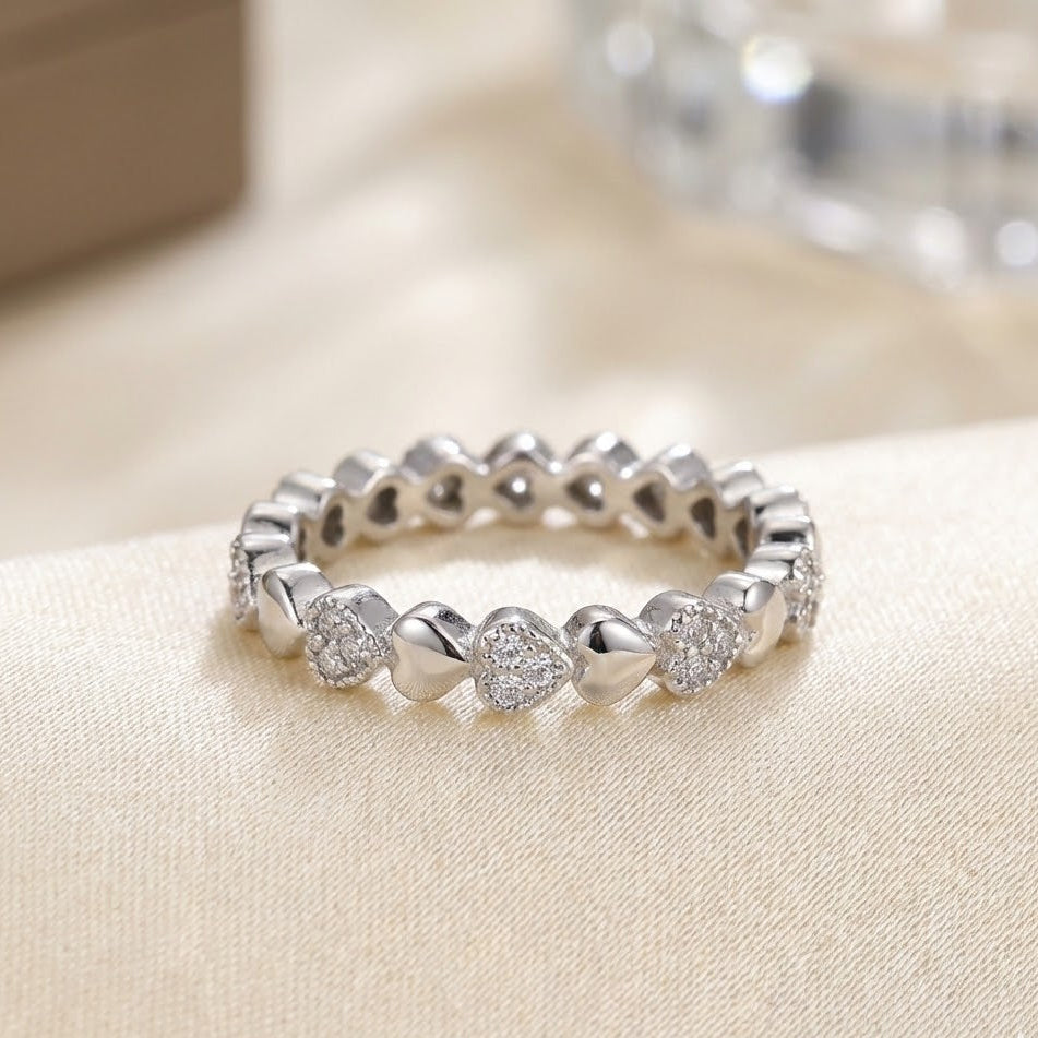 Heart Charm Eternity Silver Ring