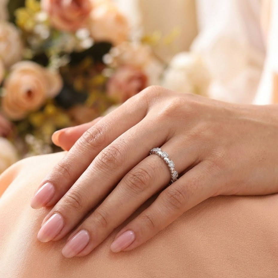Heart Charm Eternity Silver Ring