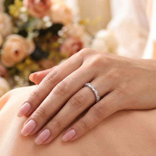 Heart Charm Eternity Silver Ring