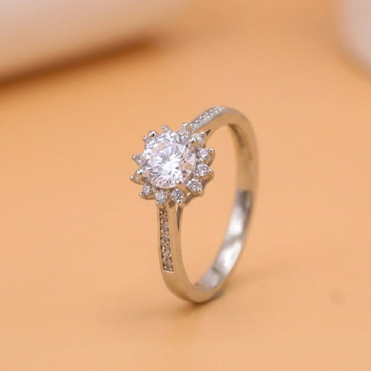 Classic Halo Solitaire Silver Ring