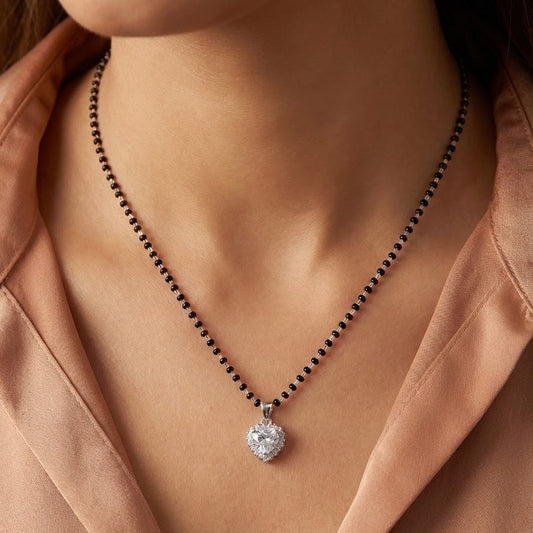Heart-Shaped Diamond Look Silver Mangalsutra